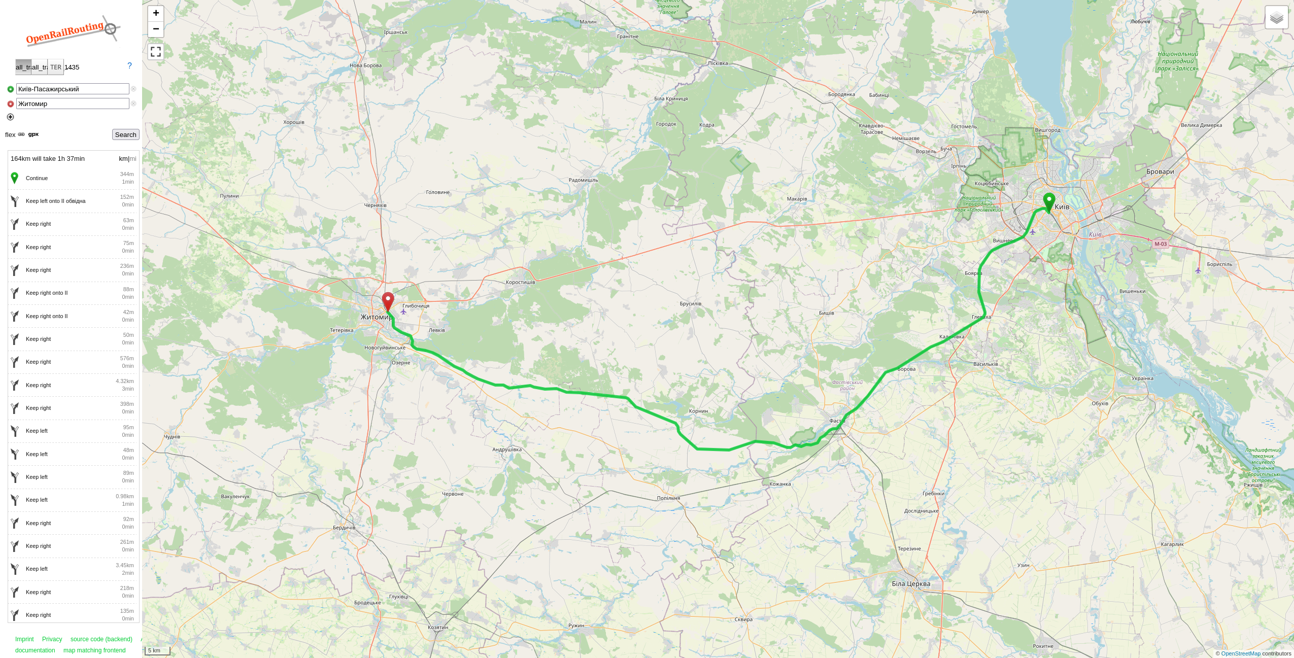 Screenshot of the OpenRailRouting frontend