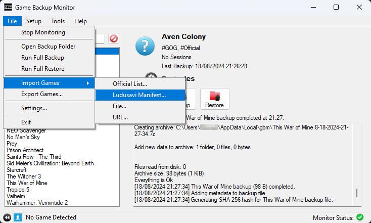 Import game from the Ludusavi library